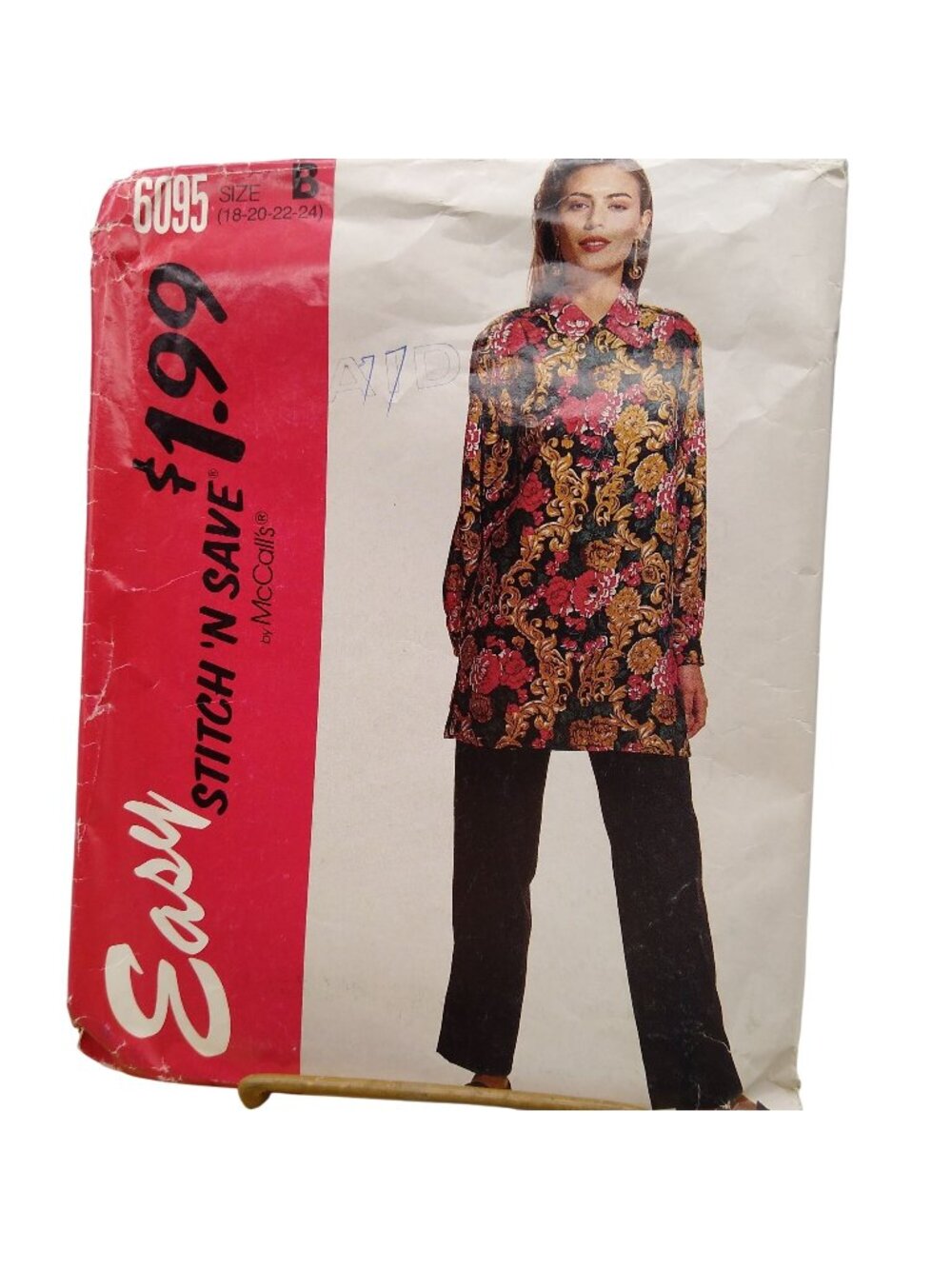 Vintage Sewing PATTERN McCalls 6095, Womens Stitch N Save 1992 Blouse and Pants